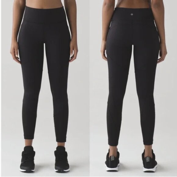 Lululemon Fit Physique Tight Leggings Black Mesh Panel Pocket High Rise Luon - Picture 2 of 11